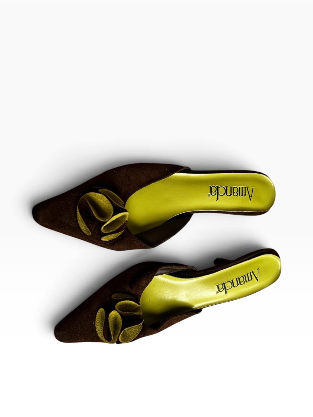 Y2K Amanda Brown and Lime Kitten Heel Mules Size 8 - Picture 3 of 5